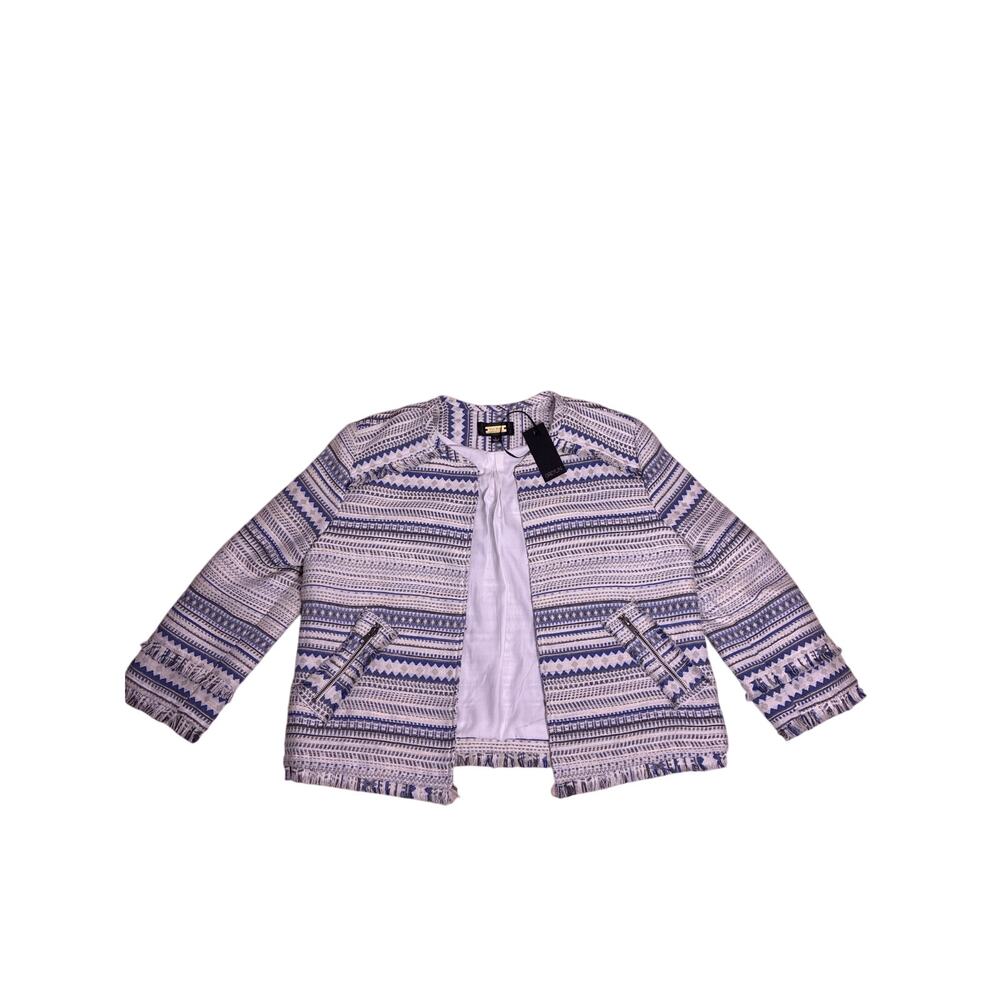Anthro Greylin Aztec Jacket NWT Raw Edge Boho Blue Gray Womens Large western
